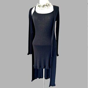Y2K Vintage Knit mini Dress And long Cardigan Set Black size S made in Japan